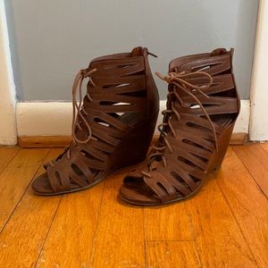 MIA Brown Lace-Up Wedges size 7.5